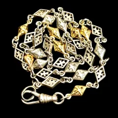 【美品⭐️Loree Rodkin ローリーロドキン】 3ミックスダイヤモンドシェイプ　 クロスオープンソリッドチェーン ゴールドとシルバーのコンビ　 （AYA）1250429020002SZKのサムネイル