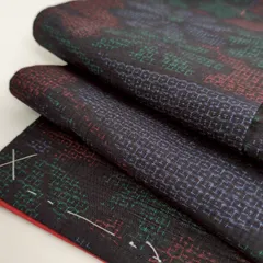 裄65 結城紬 正絹 真綿紬 80亀甲 藍染め 袷 着物　MK-416