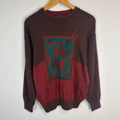 90s EXVESS ニット セーター グラフィック 長袖　メンズ ブラウン オレンジ Mサイズ ストリート レトロ　古着