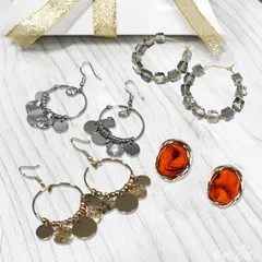 【お買い得4点セット☆】大理石柄のオーバルピアス フープピアスアクリルストーン ループピアス  揺れるピアス おしゃれ カワイイ レディース アクセサリー 小物 ジュエリー カジュアル ギフト 女性 エミリースタイル emilystyle