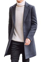 Size:M_Color:グレー [ベンケ] コート メンズ ビジネス 春秋 チェスターコート 暖かい カジュアル コートメンズ スーツ ロング ウール ビジネスコート メンズコート 春物 春服 アウター 裏地あり 防寒 服メンズ 春コート 服メンズ冬 ロング