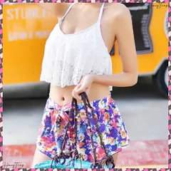 ビキニ水着レディース盛れる水着3点セット ホルターネック水着 レースフリルビキニトップス 花柄ショートパンツ セクシーバックシャン水着 背中魅せ おしゃれ みずぎ リゾート水着水遊び セパレート水着女性 スイムウェア韓国風