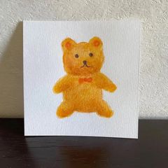 絵 絵画 イラスト 原画 手描き クマ テディベア 水彩画 小さい絵