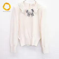 MADAM JOCONDE  マダムジョコンダ コサージュリボン付き ニット カットソー レース 811297k★のサムネイル