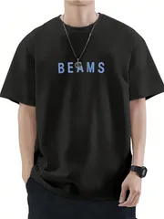 ビームス「レタープリント、メンズファッション、ミニマリスト 半袖Tシャツ、春夏に適した、快適なラウンドネックTシャツ」