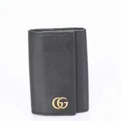 極美品 グッチ GG マーモント ダブル G レザー キーケース 6連 キーリング 435305 ブラック ゴールド メンズ レディース ECE CG20-1【中古】