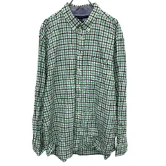 TOMMY HILFIGER 長袖 チェックシャツ 2XL グリーン ホワイト トミーヒルフィガー ボタンダウン 胸ポケット 古着卸 アメリカ仕入 a704-5654