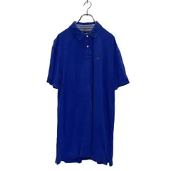 TOMMY HILFIGER 半袖 無地ポロシャツ XL ブルー トミーヒルフィガー ビッグサイズ ワンポイントロゴ 鹿子 古着卸 アメリカ仕入 a604-7202