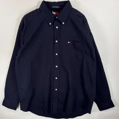 古着 90's/90年代 トミーヒルフィガー TOMMY HILFIGER 長袖シャツ ボタンダウンシャツ ワンポイント ロゴ 刺繍 大きいサイズ XL  ネイビー 無地 メンズ