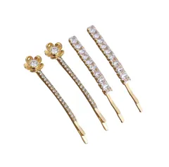 BetterJonny ヘアピン ビジュー 4本セット ヘアクリップ ダイヤモンドヘアピン 一字型 キラキラ 前髪クリップ 上品 ヘアアクセサリー 髪飾り