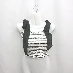 ◇ ⊂ ◎●未使用● GRL ボーダー柄 肩リボン カップ付き キャミソール サイズM ブラック ホワイト レディース E  【1410290019399】