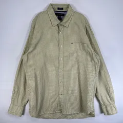 古着 トミーヒルフィガー TOMMY HILFIGER 長袖シャツ チェック ロゴ 刺繍 ボタンダウン 胸ポケ L  イエロー系 マルチカラー メンズ