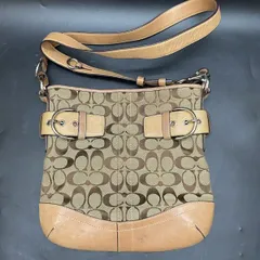 F398　COACH　コーチ　シグネチャー　ショルダーバッグ　ハンドバッグ　レザー　キャンバス　ブラウン　L05K-3574　中古