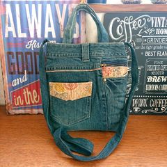 14★USEDダメージデニムリメイク 和モダン ショルダーバック ジーンズリメイク ジーパンリメイク★