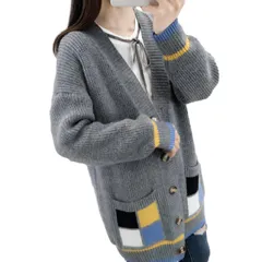[レリカ] ゆったり ニット カーディガン 長袖 ポケット 付き ロング セーター トップス アウター 上着 オフィス レディース 秋 大きい サイズ 冬 厚手 秋冬 ニットカーディガン 韓国 フリーサイズ カジュアル 体型 [グレー] [Free Size]