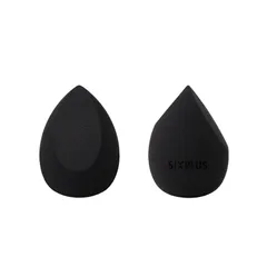 【特価商品】メイクパフ(ブラック: ふわふわ化粧パフ 柔らかいメイク道具 一面カット 乾湿兼用 斜めカット *1 メイクアップスポンジ ドロップ型 化粧スポンジ + 多機能メイク用スポンジパフ 2個入 両面カット*1) シックスプラス SIXPLUS