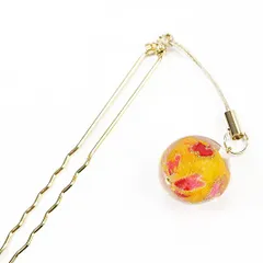 髪飾り 成人式 振袖 前撮り 袴 黄色 ゴールド かんざし ちりめん ガラス クリスタル 玉簪 玉かんざし U型 Uピン 和柄 ゆらゆら No.9-4778