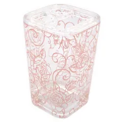 【人気商品】歯ブラシスタンド 約7.2×7.2×高11.3cm クリアローズ ピンク 透明クリア地に薔薇模様 センコー エレガント 51804