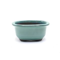 【未使用】盆栽鉢 4号 小判エン付鉢 緑色 織部釉 瀬戸焼 陶器 深め 山野草 雑木 松柏 小品 小さい 約14センチ 植木鉢 苔 うめきち盆栽用品店