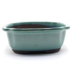 【未使用】盆栽鉢 7号 木瓜鉢 モッコ鉢 緑色 織部釉 瀬戸焼 陶器 深め 大型 中型 雑木 松柏 約23.5センチ 植木鉢 苔 うめきち盆栽用品店