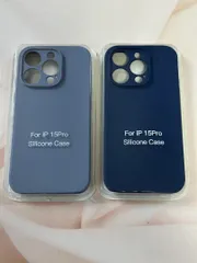 【2色セット】iPhone15Pro シリコンケース スリム (グレー/Dブルー)