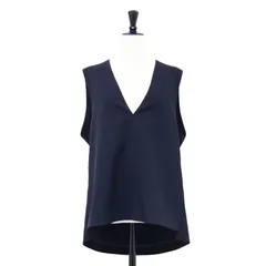 PLST プラステ ベスト ネイビー 紺 サイズ:S | 23春夏 コンフォート リュクス Vネック ベスト | プルオーバー ミドル丈 スリット ストレッチ | トップス【レディース】【中古】