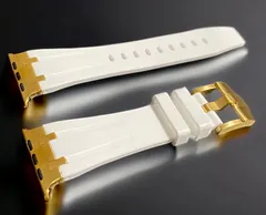 ホワイトゴールド★Apple Watch バンド　高級ラバーベルト　ステンレス316L メンズ　レディース　スポーツ 49mm45mm44mm42mm41mm40mm38mm