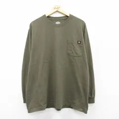 XL/古着 ディッキーズ Dickies 長袖 Tシャツ メンズ 無地 胸ポケット付き 大きいサイズ コットン クルーネック 濃緑 グリーン 25sep03 中古