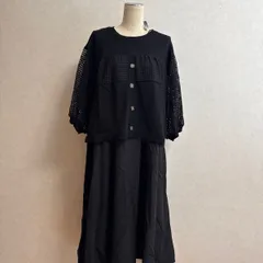 KN3057 ＊4L 大きいサイズ　メッシュ、カーディガン、ドッキングレイヤード風ワンピース黒 ワンピース ロング
