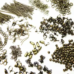 HARU雑貨 アクセサリーパーツ 基礎金具 13種セット アジャスター カニカン マルカン Tピン 9ピン 座金 カツラ (アンティーク)