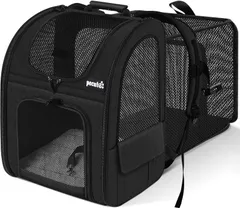 【迅速発送】ペキュート Pecute ペット キャリーバッグ 猫用 犬用 リュック メッシュ窓 通気性 拡張可能 2WAY ペットハウス ケージ 折り畳み お出かけ ドライブ 旅行 通院 防災 避難用 キャリー ブラック