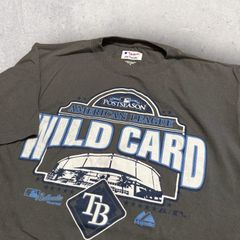 US古着 Majestic Baseball 野球 メジャーリーグ American League Wild Card Tシャツ S グレー