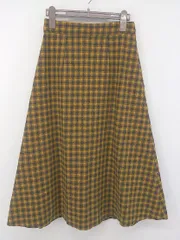 ◇ BEAUTY & YOUTH UNITED ARROWS チェック 膝下丈 フレア スカート サイズS イエロー系 マルチ レディース E  【1304240001605】