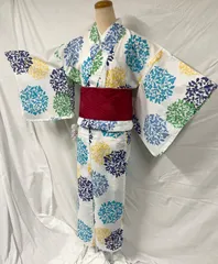 紺の地に、一面に咲く紫陽花が華やかに美しい変わり織りの浴衣です 紺の地に、一面に咲く紫陽花が華やかに美しい変わり織りの浴衣