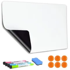 【デイリー雑貨店】A3サイズ（1枚） Qualsen ホワイトボード A3サイズ（1枚）厚手マグネットシート 磁気ホワイトボード 冷蔵庫用 伝言 メッセージ 覚書 連絡メモとして 高品質 耐久性（4色マーカー4本、マグネット6個とホワイトボードイレーザ1個付き