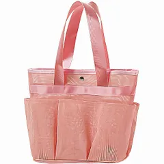 [HSE金丸商店] メッシュ スパ バッグ 手提 カバン 温泉 プール 銭湯 旅行用 バス用品 ジム ビーチ (ピンク) [ピンク]