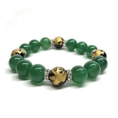 12mm 四神獣金彫オニキス×緑瑪瑙 パワーストーン ブレスレット天然石 運気上昇 開運 金運 健康運 お守り 青龍 白虎 玄武 朱雀 （シルバー）メンズ・レディース 男性・女性 数珠ブレス 開運 ■