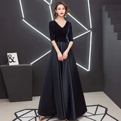 パーティードレス 結婚式 ワンピース ロングドレス 結婚式ドレス 袖あり ウエディングドレス ミモレ丈 体型カバー 大人 上品 お呼ばれ 結婚式 ドレス 二次会 披露宴 黒 EEns982
