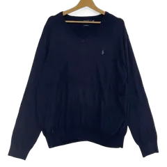 POLO RALPH LAUREN/ポロラルフローレン Vネック ニット セーター ポニー刺繡 長袖 ワンポイント刺繡 オーバーサイズ ビッグシルエット China製 メンズ L/G ブルーブラック