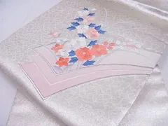 平和屋着物■九寸名古屋帯　刺繍　草花文　銀糸　逸品　fe5269