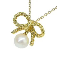 NINA RICCI ニナリッチ リボン モチーフ パール ネックレス K18YG 750 イエローゴールド パール 36.5cm アジャスター付 首飾り アクセサリー レディース 送料無料 241100082550 ★