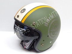 送料込！ HOUSTON ヒューストン HTVH-2021 インナーバイザージェットヘルメット カーキーアイボリーオレンジ フリーサイズ パイロットジェットヘルメット