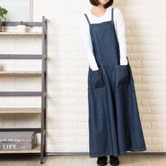 新品タグ付》PAOPAO デニムジャンパースカート マキシ丈サロペットL 