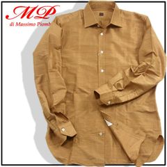 【新品】 MP di Massimo Piombo / エムピー ディ マッシモ ピオンボ　シルク 長袖シャツ イタリア製 シャツ 茶 ブラウン エムピーディマッシモピオンボ