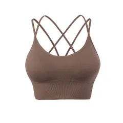 スポーツブラ 揺れない 【モカブラウン】 クロスデザイン スポブラ スポーツ 下着 ブラジャー かわいい ランニング ジュニアブラ ヨガ ジム ジョギング カップ付き 大きいサイズ ジュニア 運動 部活 体育 スポーツ ブラジャー 胸を小さく見せる おしゃれ