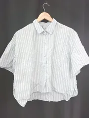 ◇ ⊂ any SiS エニィスィス ストライプ ラメ 半袖 パールボタン シャツ サイズ2 ブルー ホワイト系 レディース E  【1507100016539】