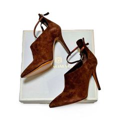 BRUNOMAGLI ブルーノマリ BODOM RUMO 100 アンクルストラップ スエード ブーティ ポインテッドトゥ ブラウン size 40 ピンヒール 