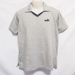 古着 メンズL プーマ スキッパーTEE Vネック Tシャツ 襟付き ロゴMIX