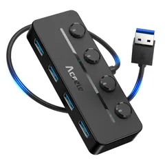 【フォロー割】5ポート ハブ USB A 3.0 4ポート 上差込タイプ Type-C USB 給電用ポート付き 直挿し 独立スイッチ LED表示灯5Gbps高速転送 USB増設 小型 Aceele 軽量 ノートPC適用 Mac OS/Windows/Chro
