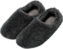 Rilobi フットコーディネーターの推奨モコモコスリッパ 室内履き 北欧 冬用 ルームシューズ 滑り止め 静音 足冷え対策 洗える 男女兼用(ブラック,  26.5～28.0 cm 2E)